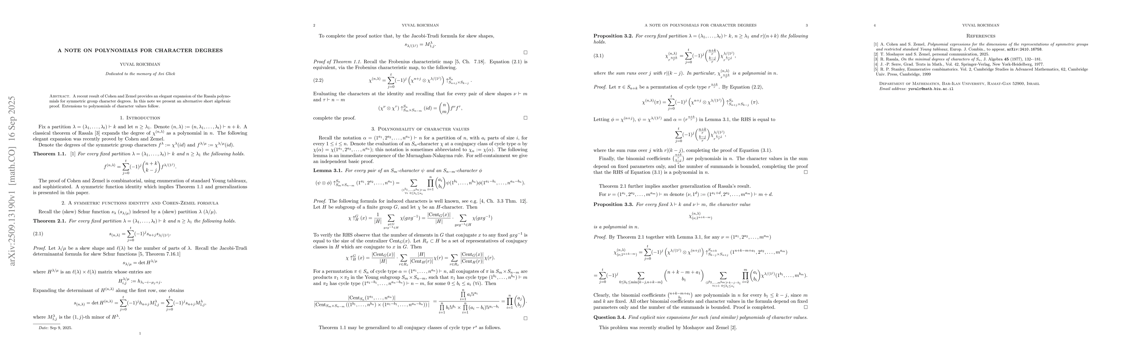 Thumbnail for A note on polynomials for character degrees