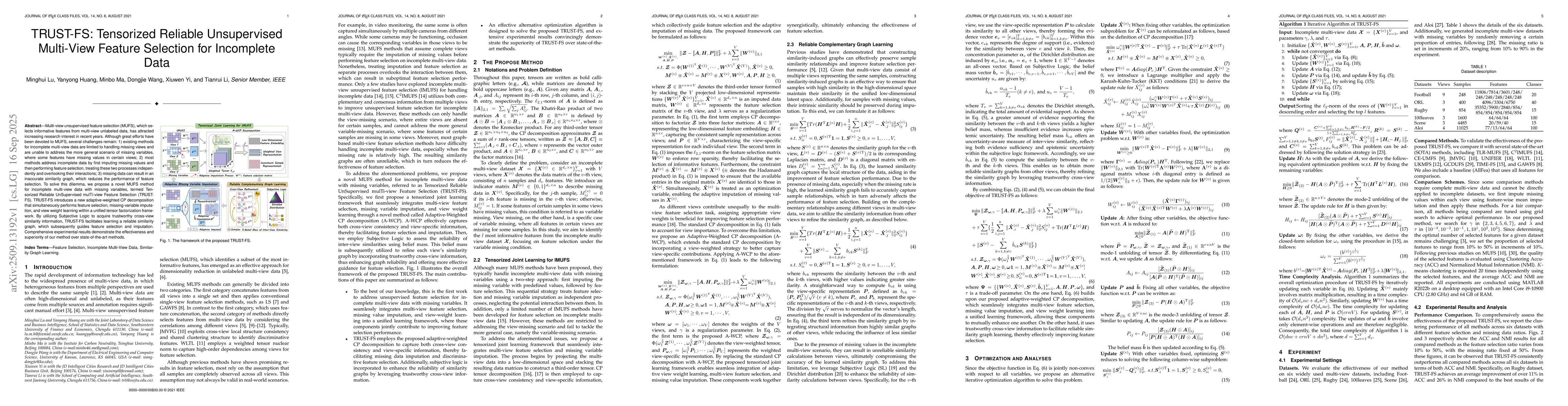 Thumbnail for TRUST-FS: Tensorized Reliable Unsupervised Multi-View Feature Selection
  for Incomplete Data