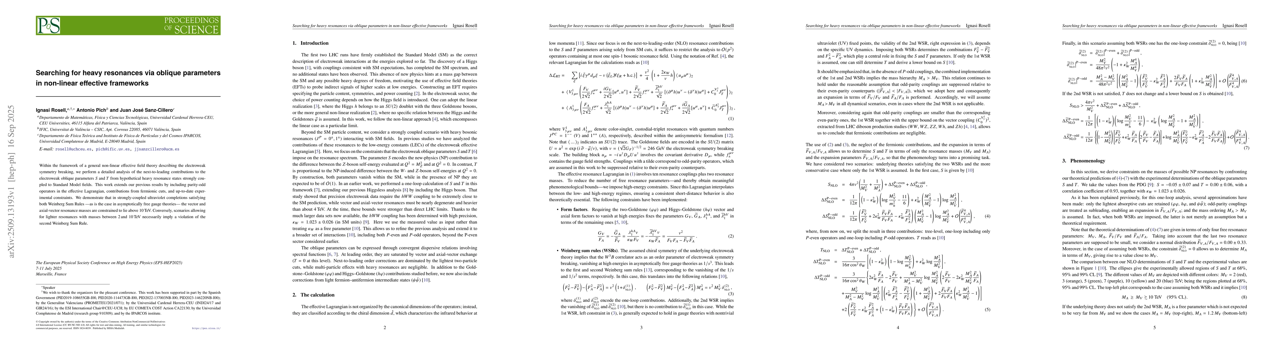 Thumbnail for Searching for heavy resonances via oblique parameters in non-linear
  effective frameworks
