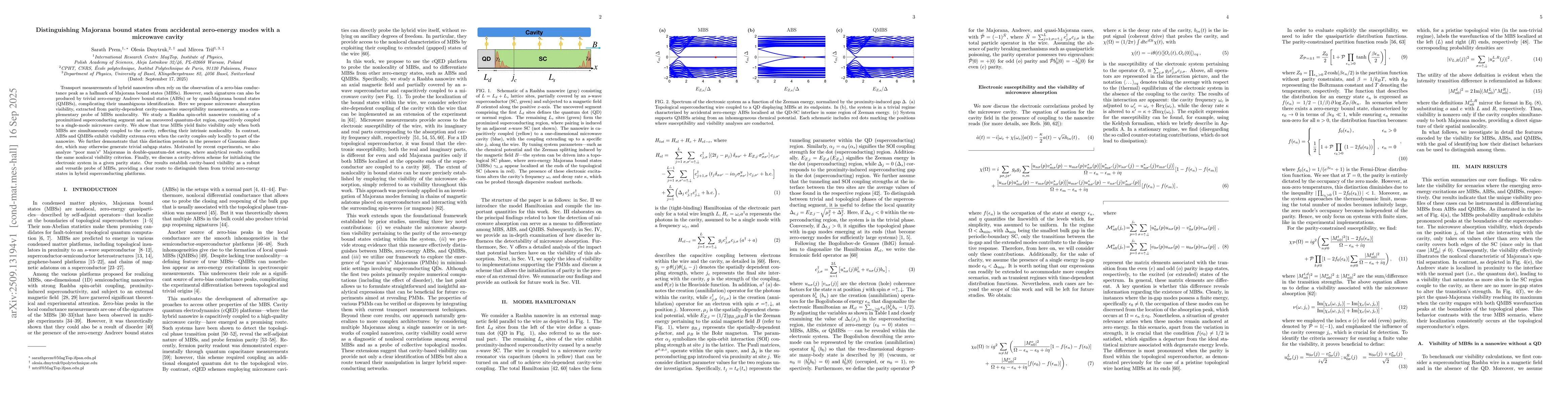 Thumbnail for Distinguishing Majorana bound states from accidental zero-energy modes
  with a microwave cavity