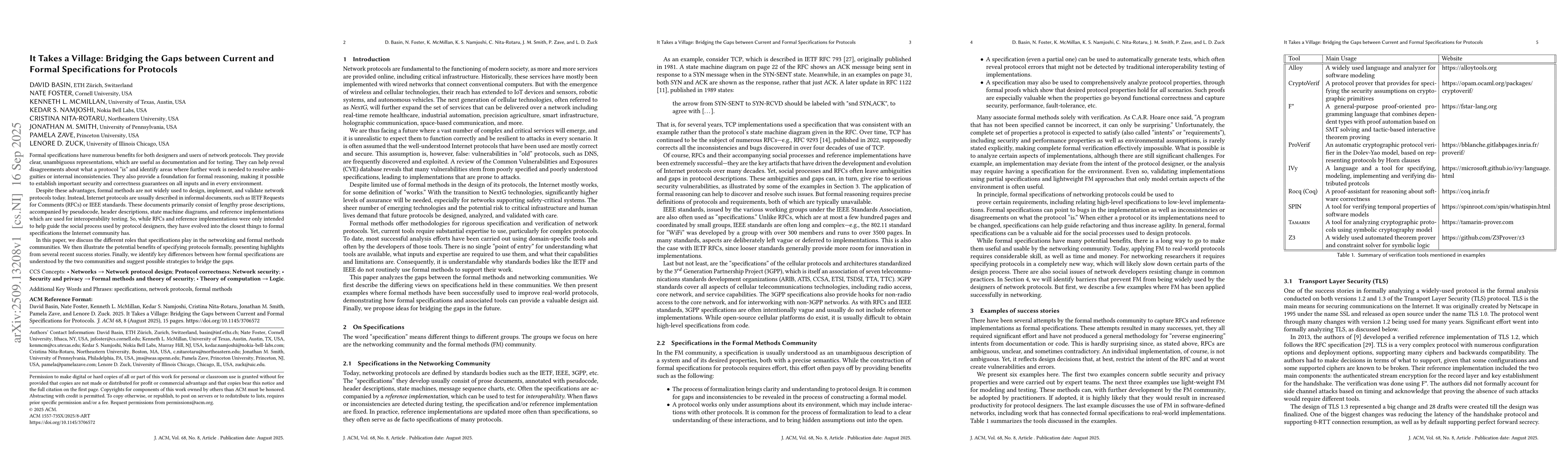 Thumbnail for It Takes a Village: Bridging the Gaps between Current and Formal
  Specifications for Protocols