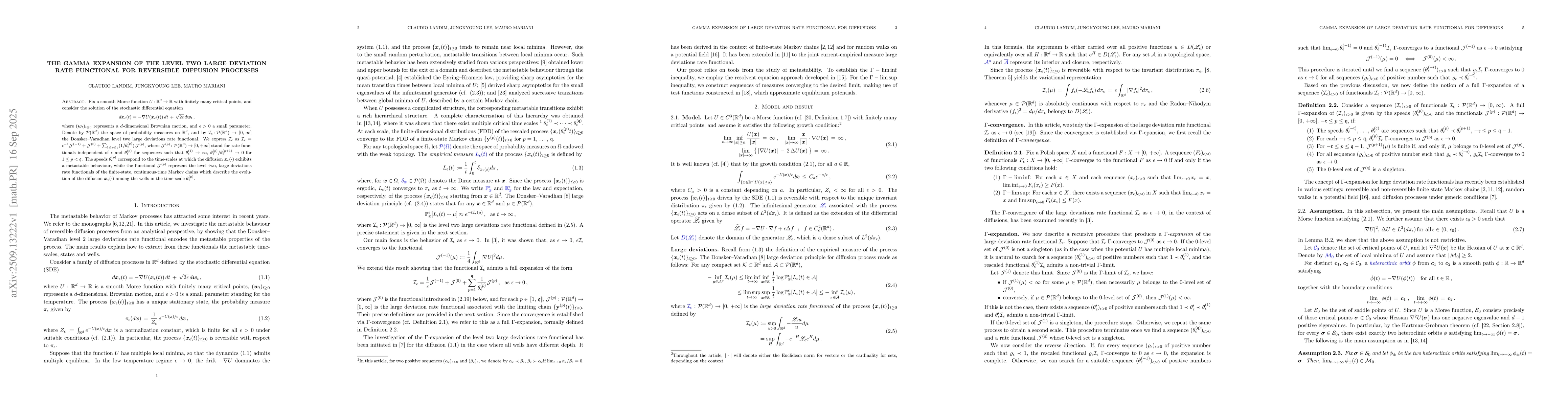 Thumbnail for The Gamma Expansion of the Level Two Large Deviation Rate Functional for
  Reversible Diffusion Processes