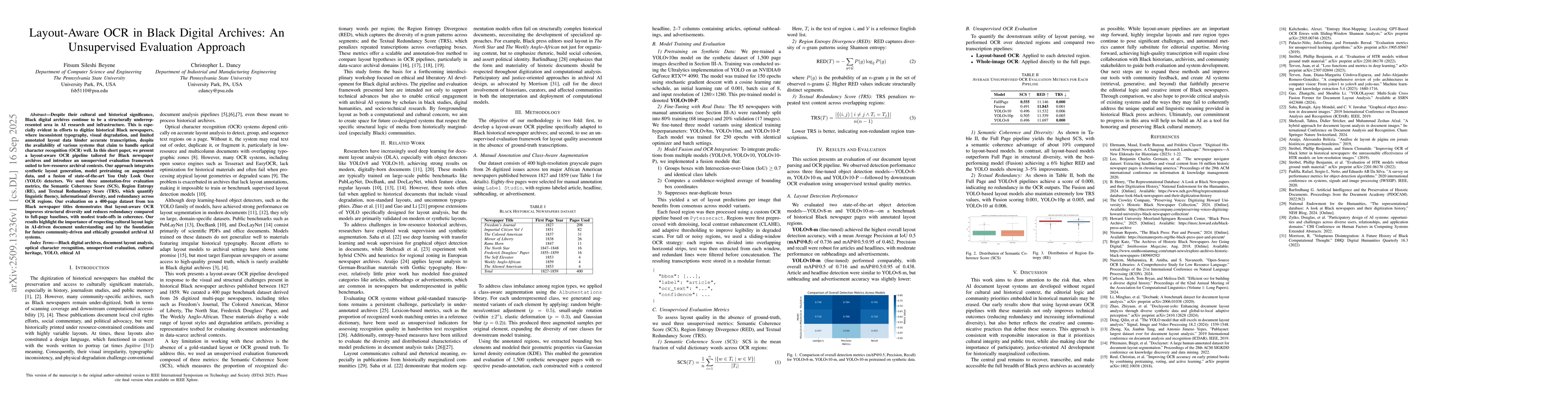 Thumbnail for Layout-Aware OCR for Black Digital Archives with Unsupervised Evaluation