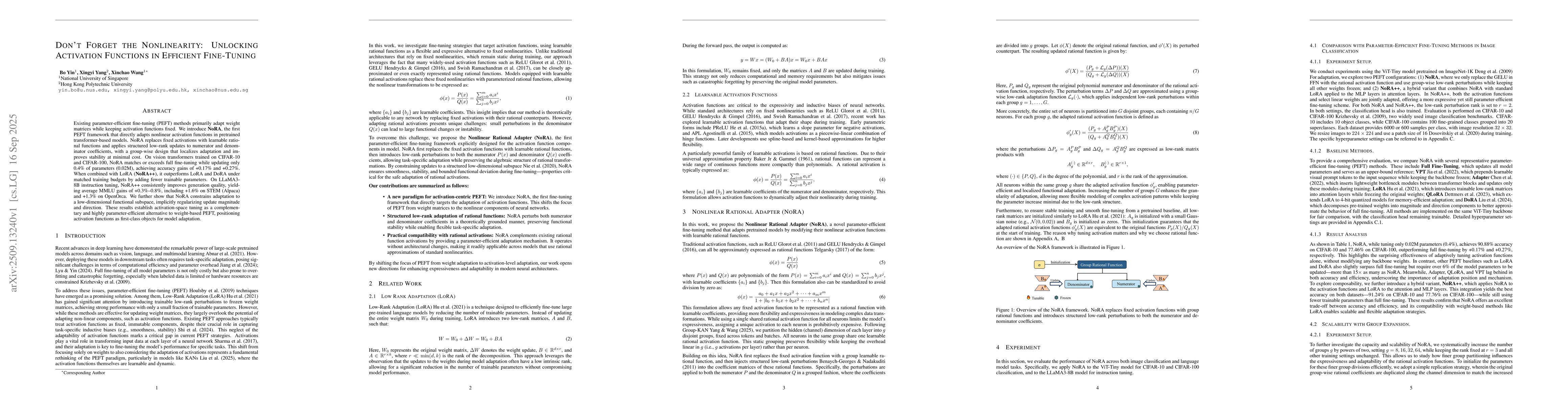 Thumbnail for Don't Forget the Nonlinearity: Unlocking Activation Functions in
  Efficient Fine-Tuning