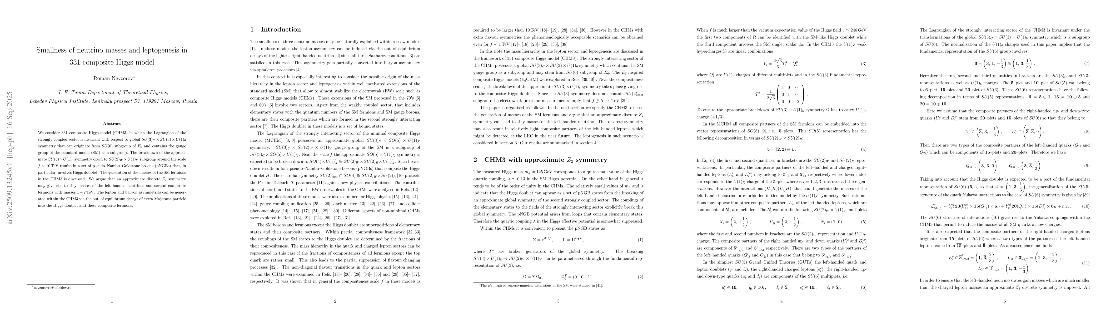 Thumbnail for Smallness of neutrino masses and leptogenesis in 331 composite Higgs
  model