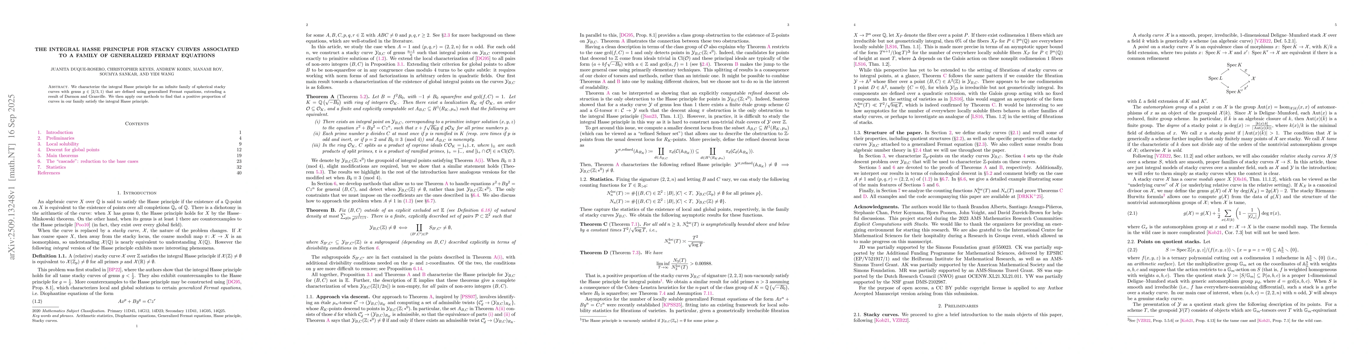 Thumbnail for The integral Hasse principle for stacky curves associated to a family of
  generalized Fermat equations