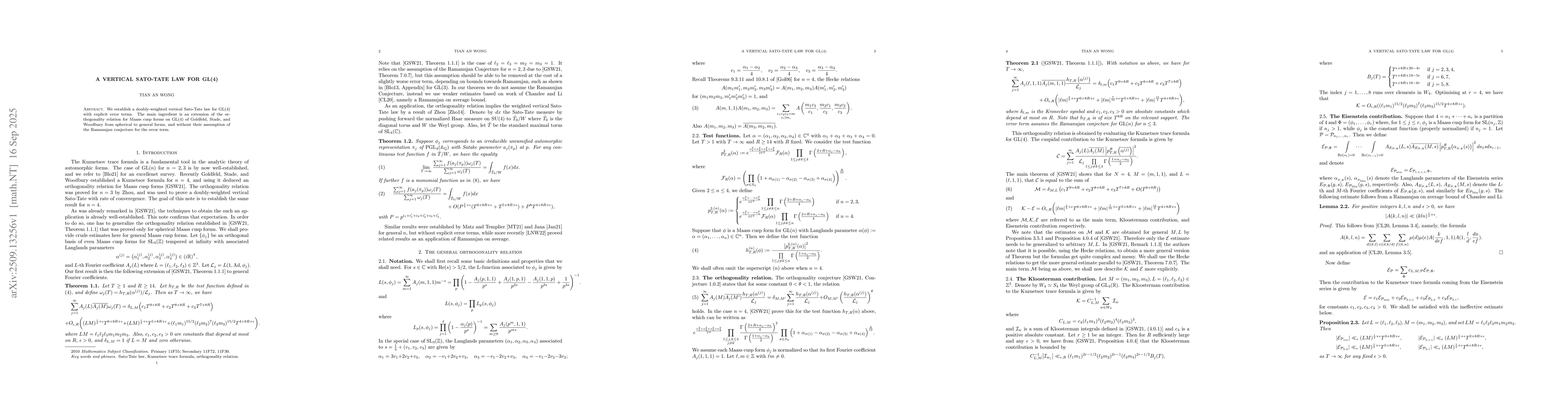 Thumbnail for A vertical Sato-Tate law for GL(4)