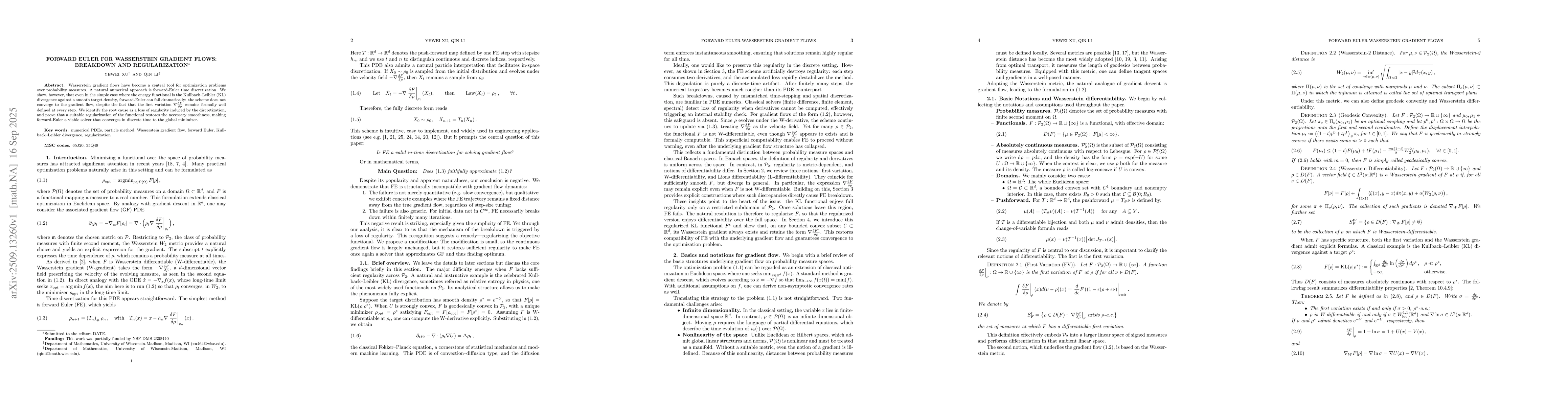 Thumbnail for Forward Euler for Wasserstein Gradient Flows: Breakdown and
  Regularization