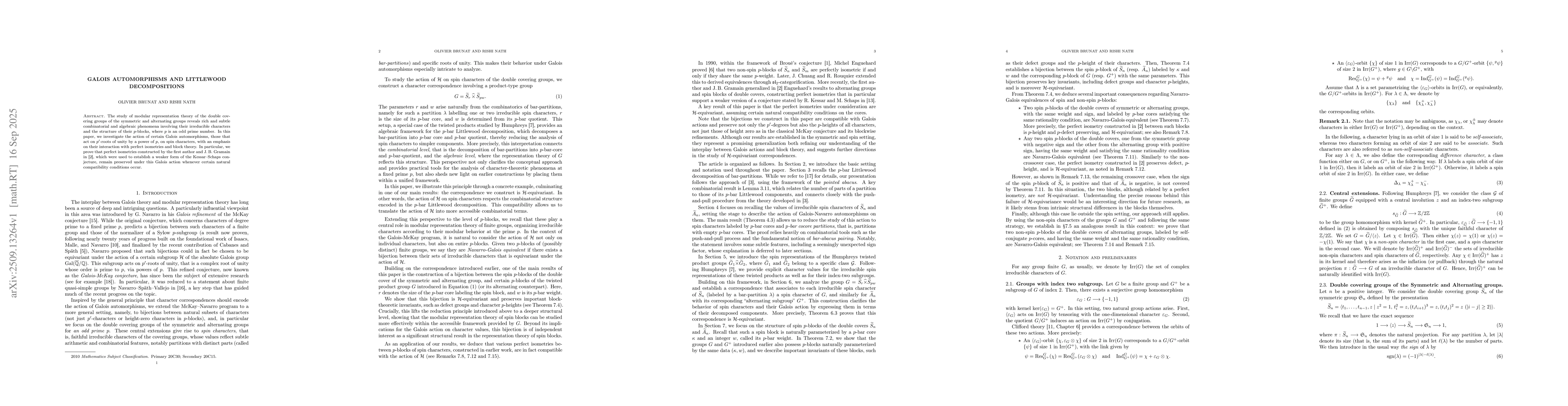 Thumbnail for Galois Automorphisms And Littlewood Decompositions
