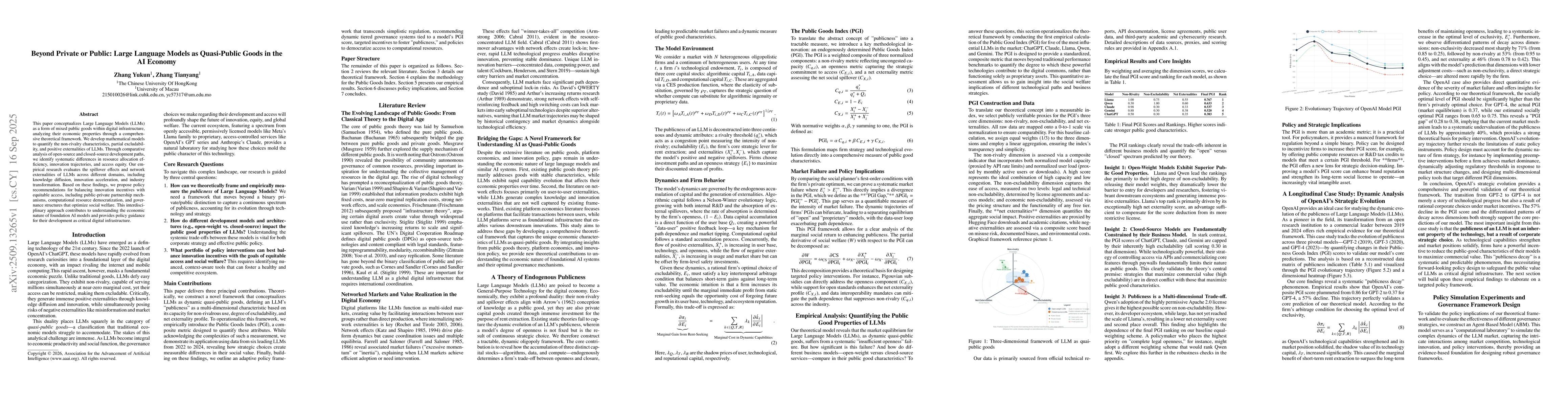 Thumbnail for Beyond Private or Public: Large Language Models as Quasi-Public Goods in
  the AI Economy