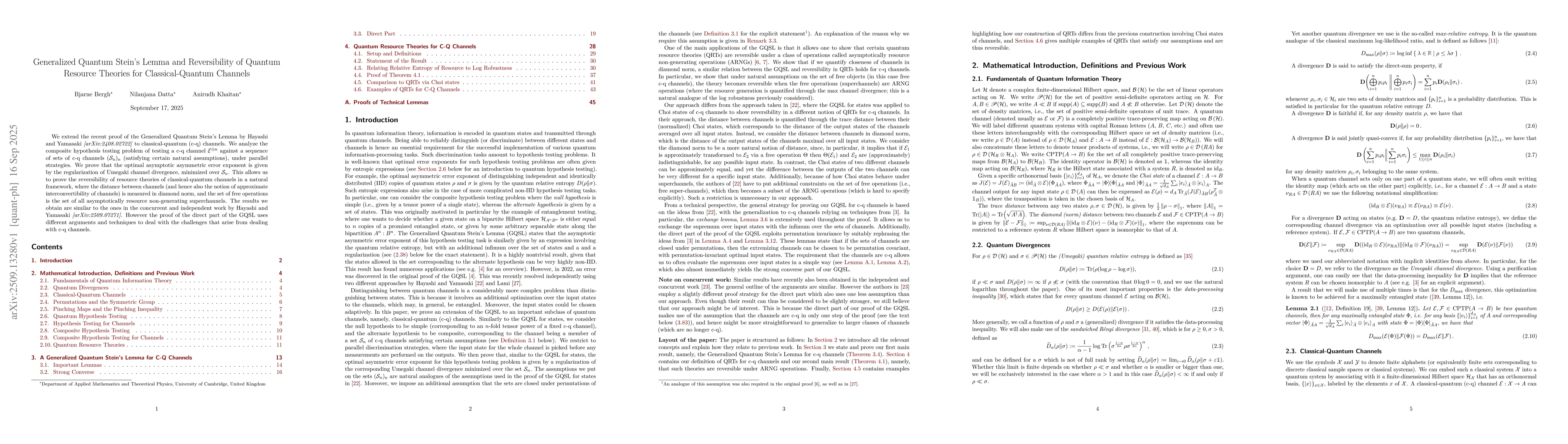 Thumbnail for Generalized Quantum Stein's Lemma and Reversibility of Quantum Resource
  Theories for Classical-Quantum Channels