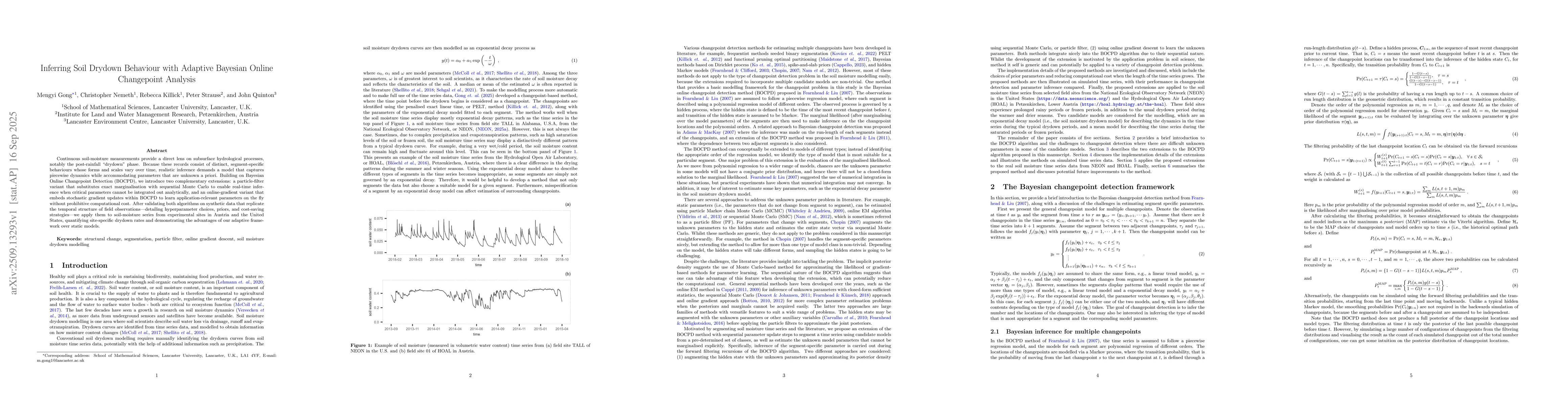 Thumbnail for Inferring Soil Drydown Behaviour with Adaptive Bayesian Online
  Changepoint Analysis