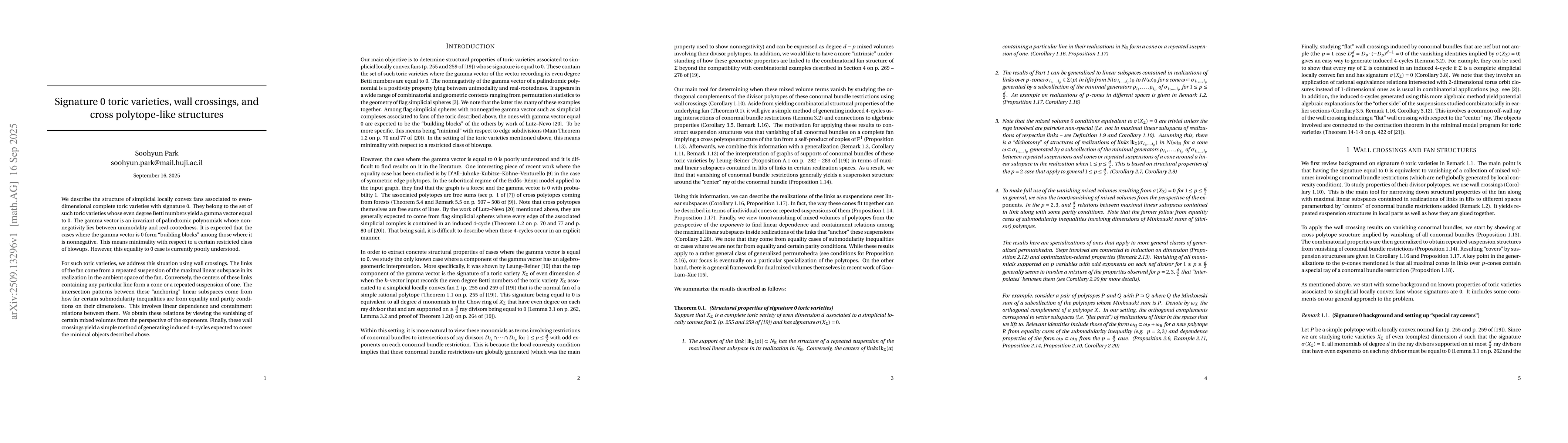 Thumbnail for Signature 0 toric varieties, wall crossings, and cross polytope-like
  structures