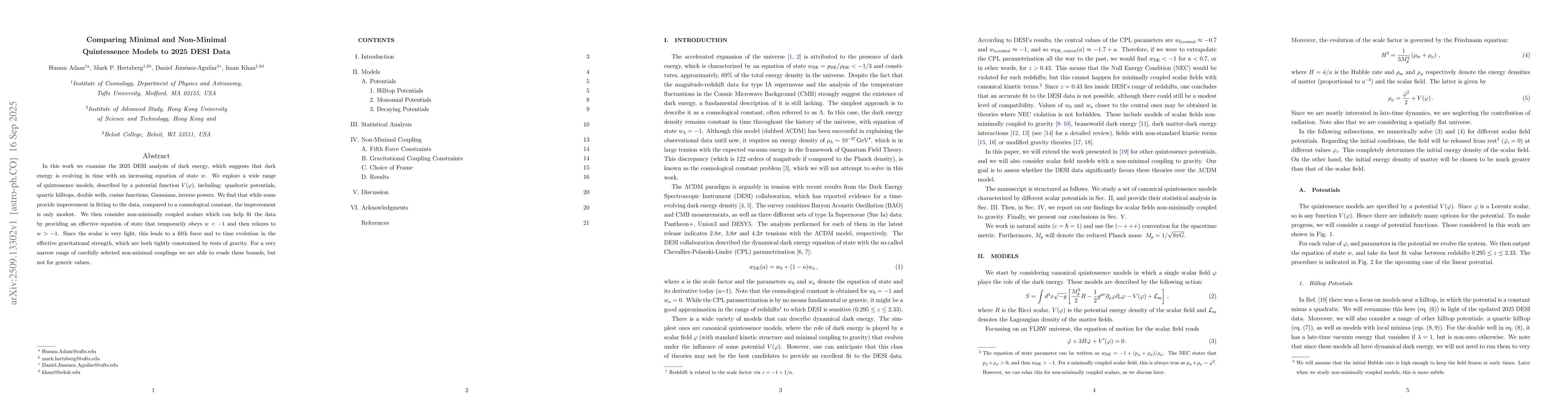 Thumbnail for Comparing Minimal and Non-Minimal Quintessence Models to 2025 DESI Data