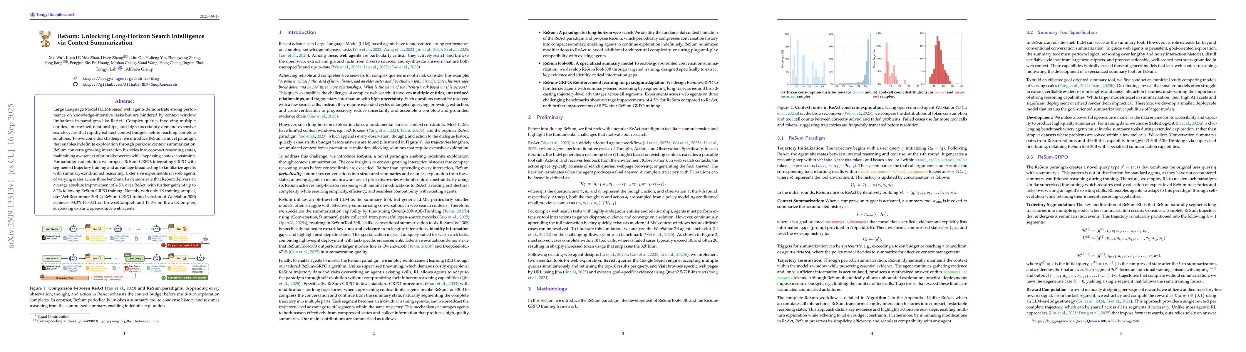 Thumbnail for ReSum: Unlocking Long-Horizon Search Intelligence via Context
  Summarization