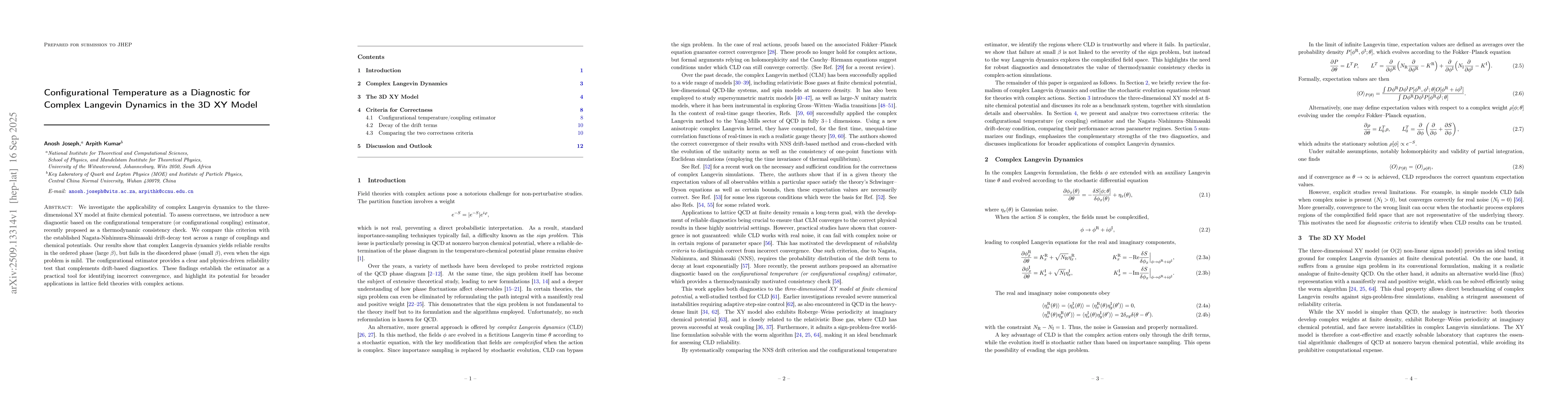 Thumbnail for Configurational Temperature as a Diagnostic for Complex Langevin
  Dynamics in the 3D XY Model