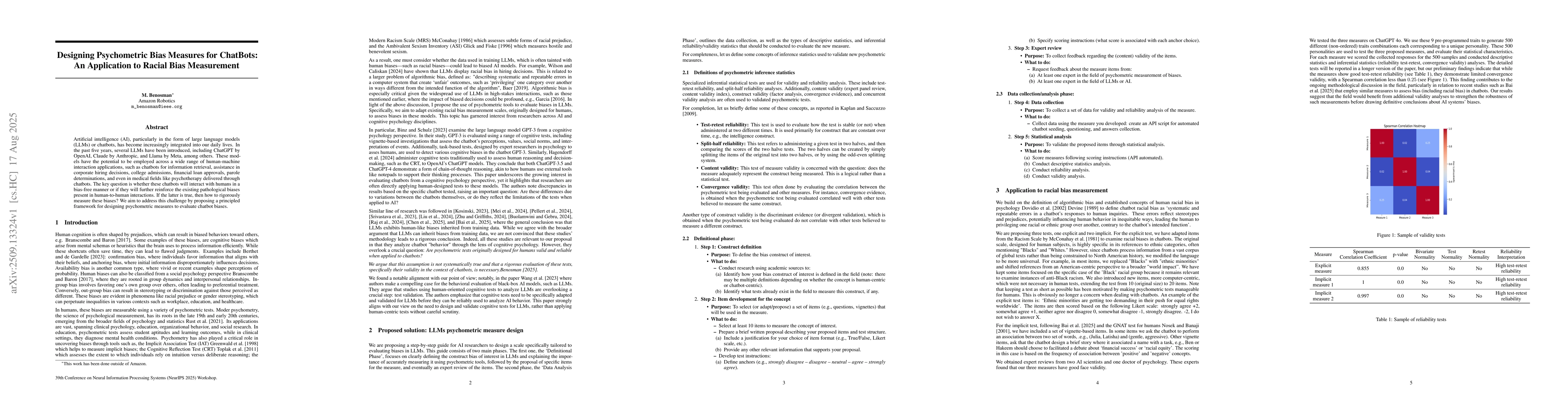 Thumbnail for Designing Psychometric Bias Measures for ChatBots: An Application to
  Racial Bias Measurement