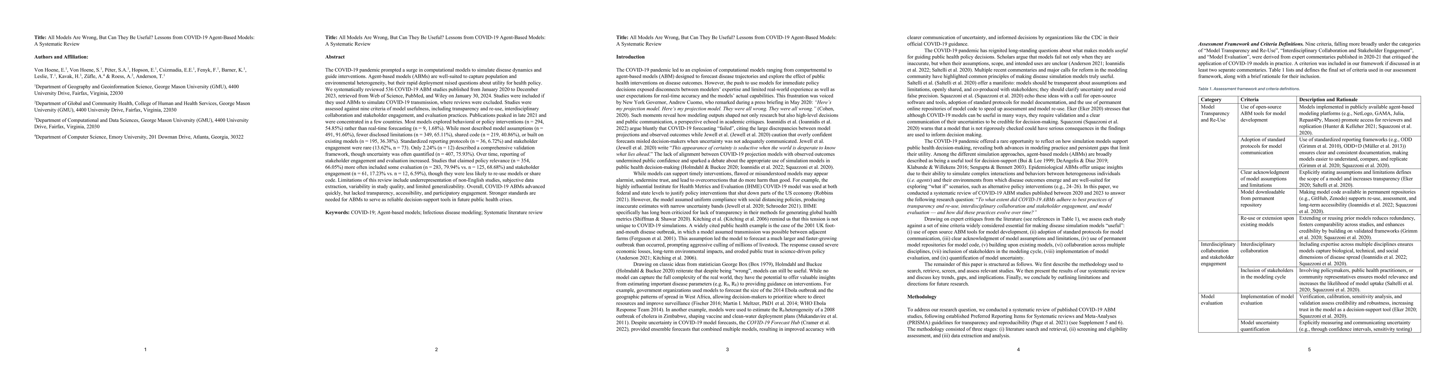 Thumbnail for All Models Are Wrong, But Can They Be Useful? Lessons from COVID-19
  Agent-Based Models: A Systematic Review