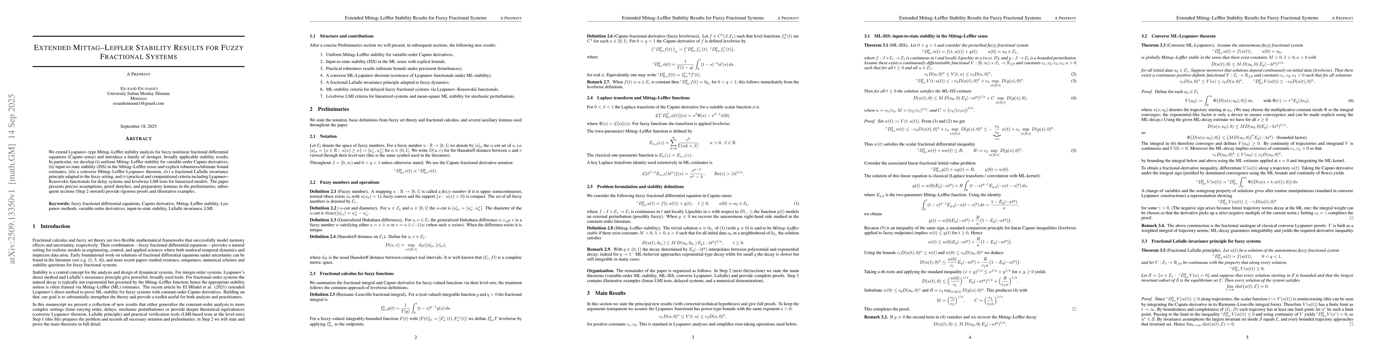 Thumbnail for Extended Mittag--Leffler Stability Results for Fuzzy Fractional Systems