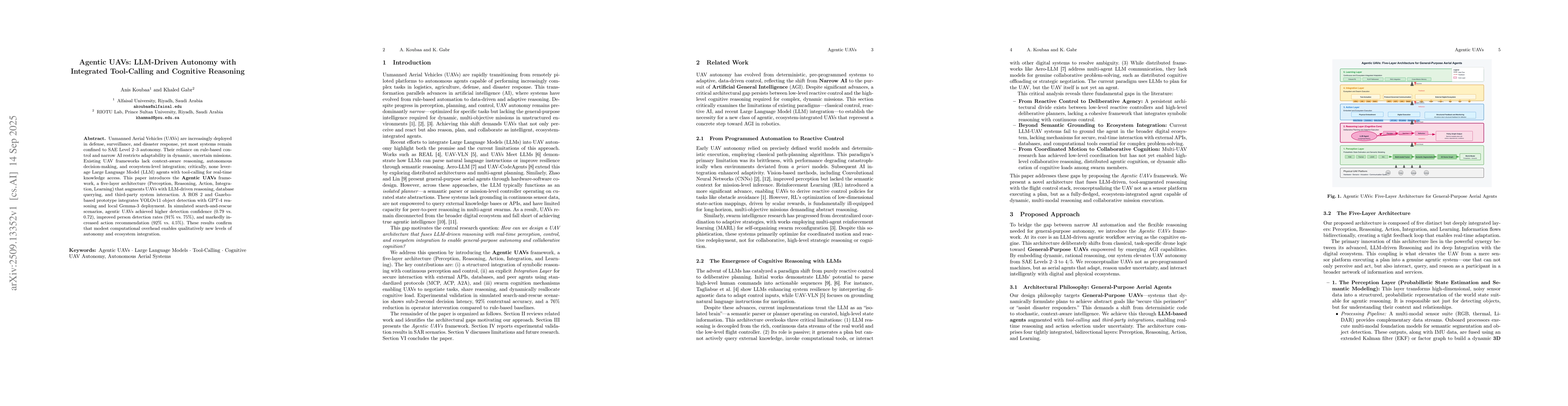 Thumbnail for Agentic UAVs: LLM-Driven Autonomy with Integrated Tool-Calling and
  Cognitive Reasoning