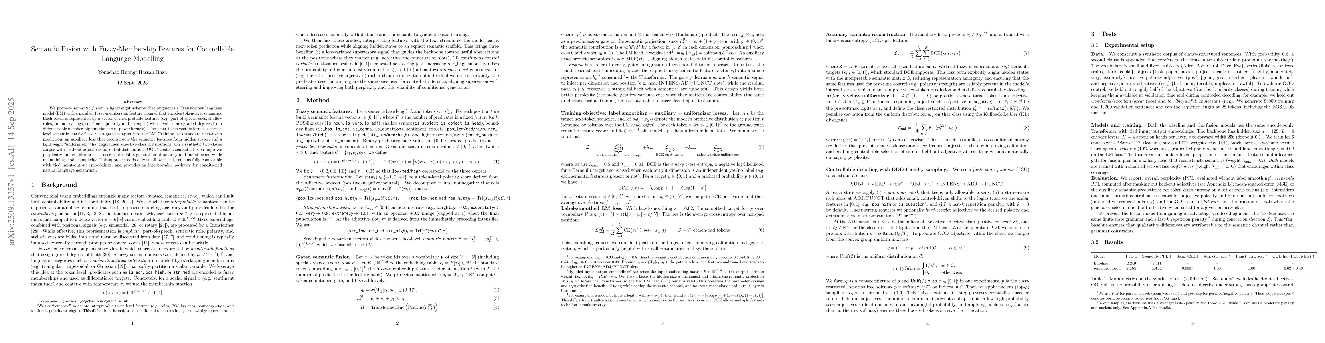 Thumbnail for Semantic Fusion with Fuzzy-Membership Features for Controllable Language
  Modelling