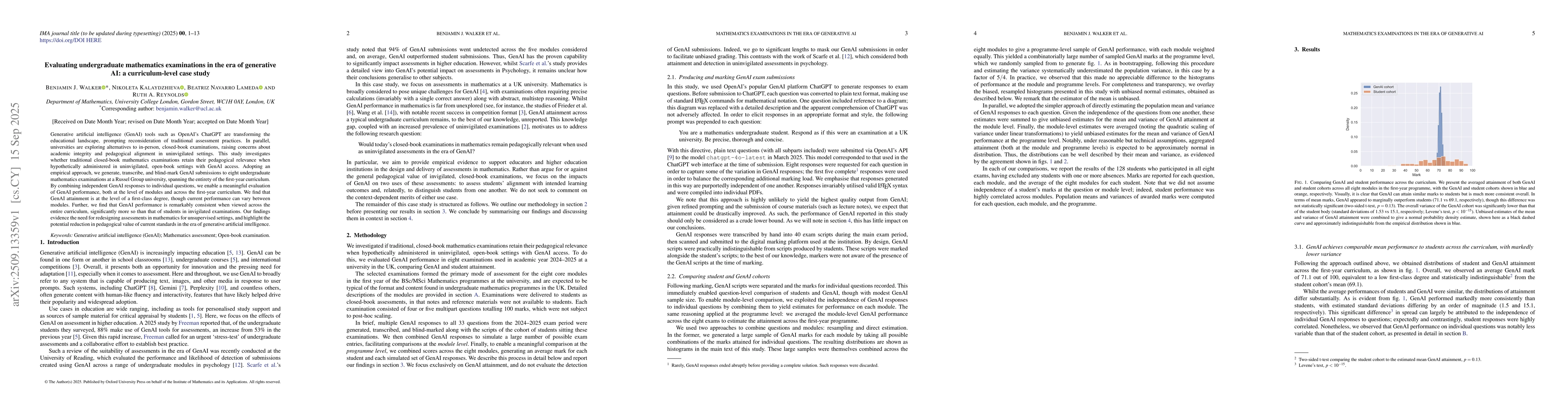 Thumbnail for Evaluating undergraduate mathematics examinations in the era of
  generative AI: a curriculum-level case study