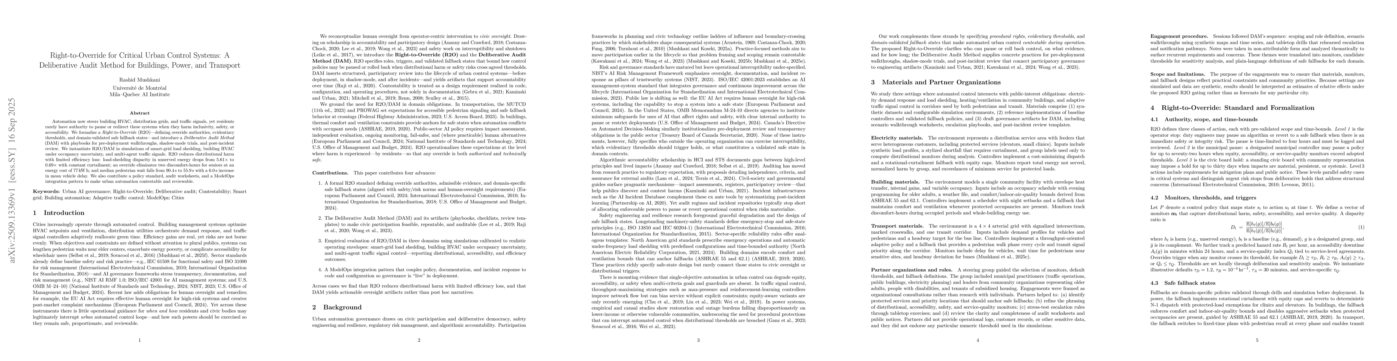 Thumbnail for Right-to-Override for Critical Urban Control Systems: A Deliberative
  Audit Method for Buildings, Power, and Transport