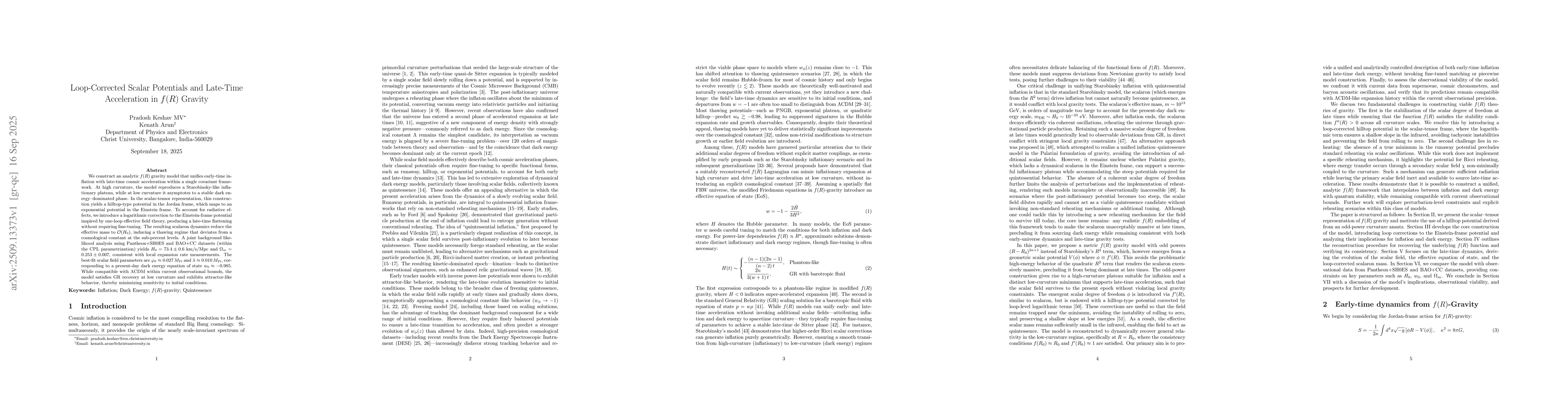 Thumbnail for Loop-corrected scalar potentials and late-time acceleration in f(R)
  gravity