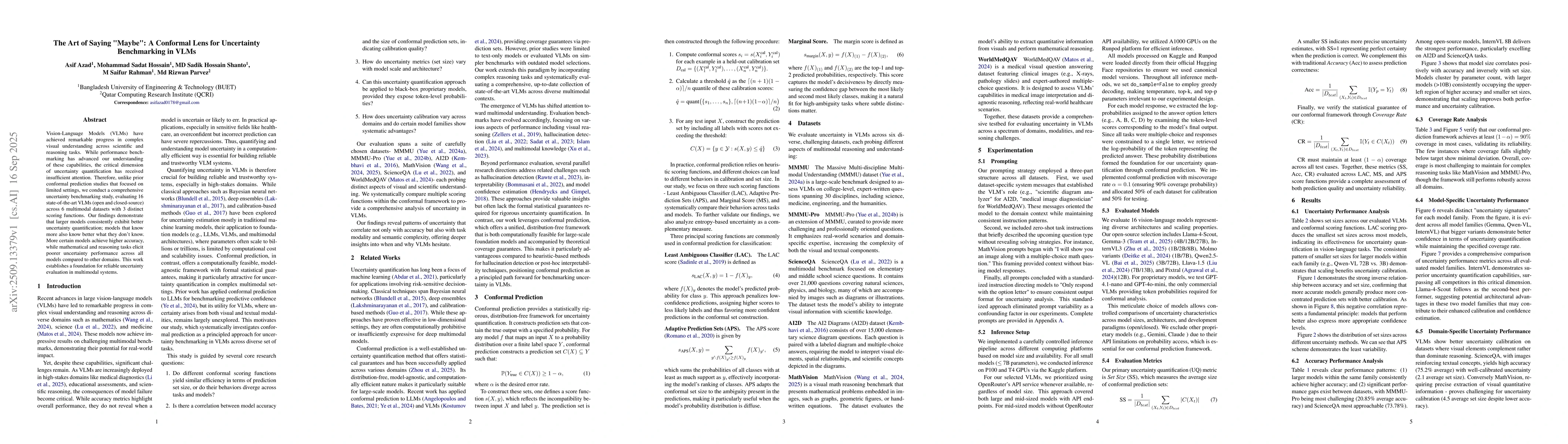 Thumbnail for The Art of Saying "Maybe": A Conformal Lens for Uncertainty Benchmarking
  in VLMs