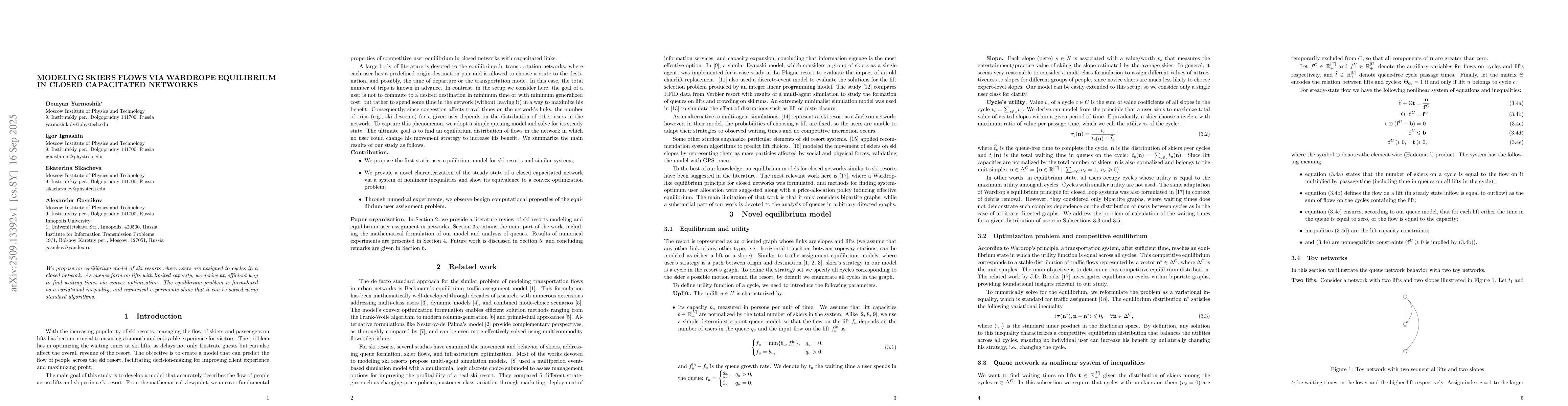 Thumbnail for Modeling skiers flows via Wardrope equilibrium in closed capacitated
  networks