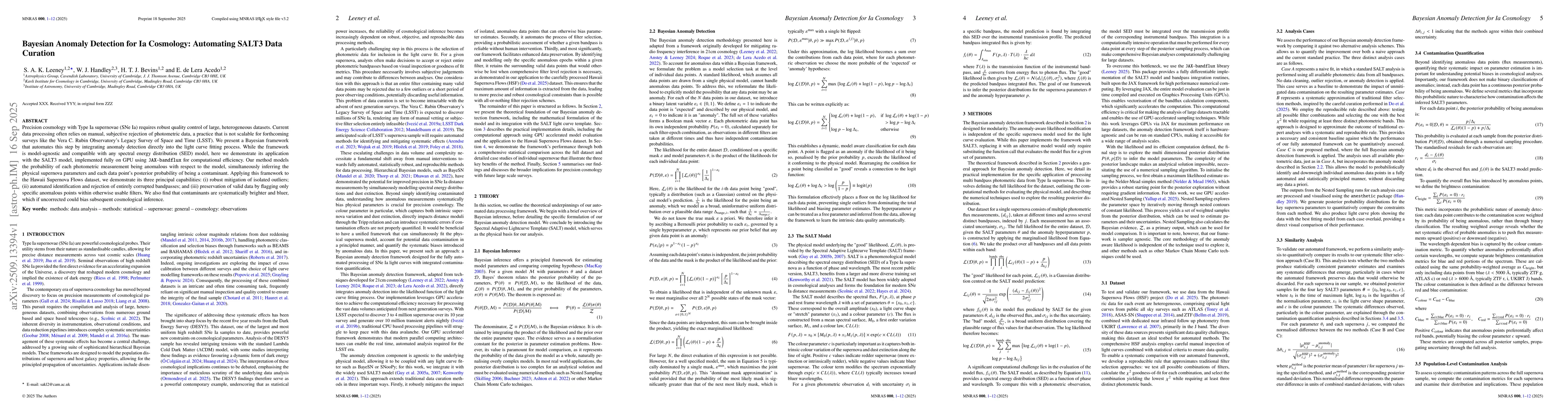 Thumbnail for Bayesian Anomaly Detection for Ia Cosmology: Automating SALT3 Data
  Curation
