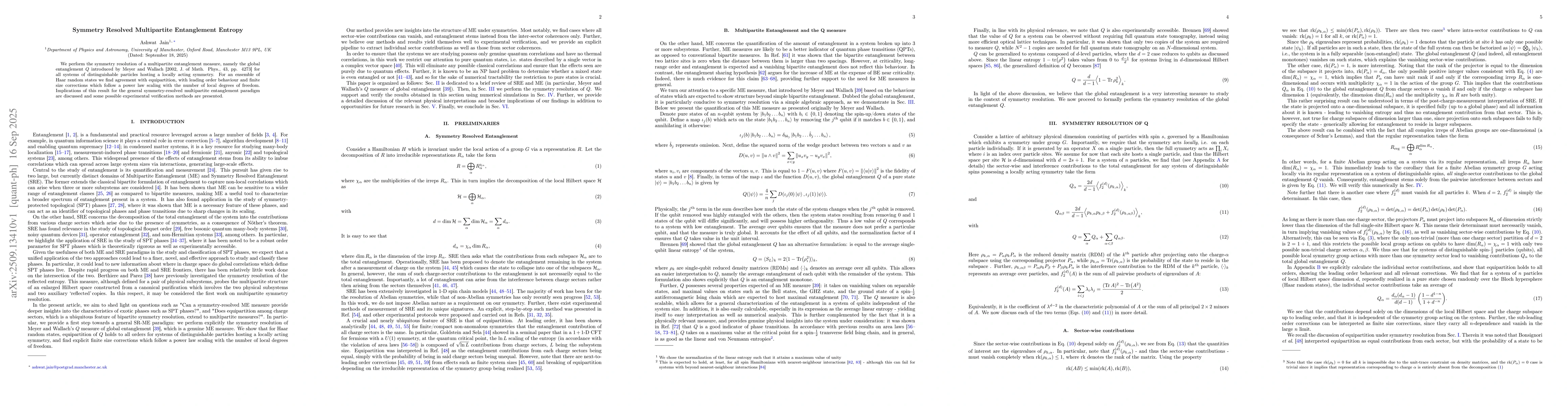 Thumbnail for Symmetry Resolved Multipartite Entanglement Entropy
