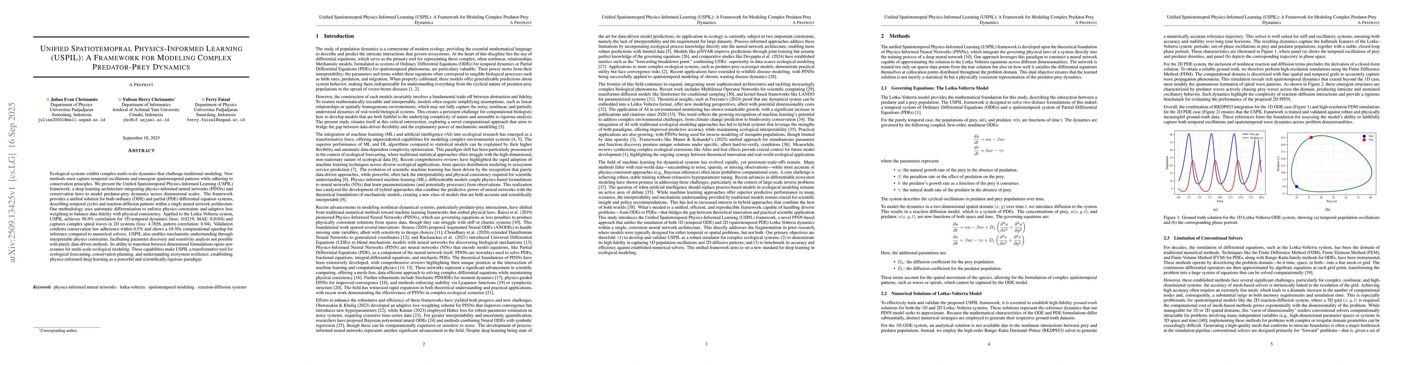 Thumbnail for Unified Spatiotemopral Physics-Informed Learning (USPIL): A Framework
  for Modeling Complex Predator-Prey Dynamics