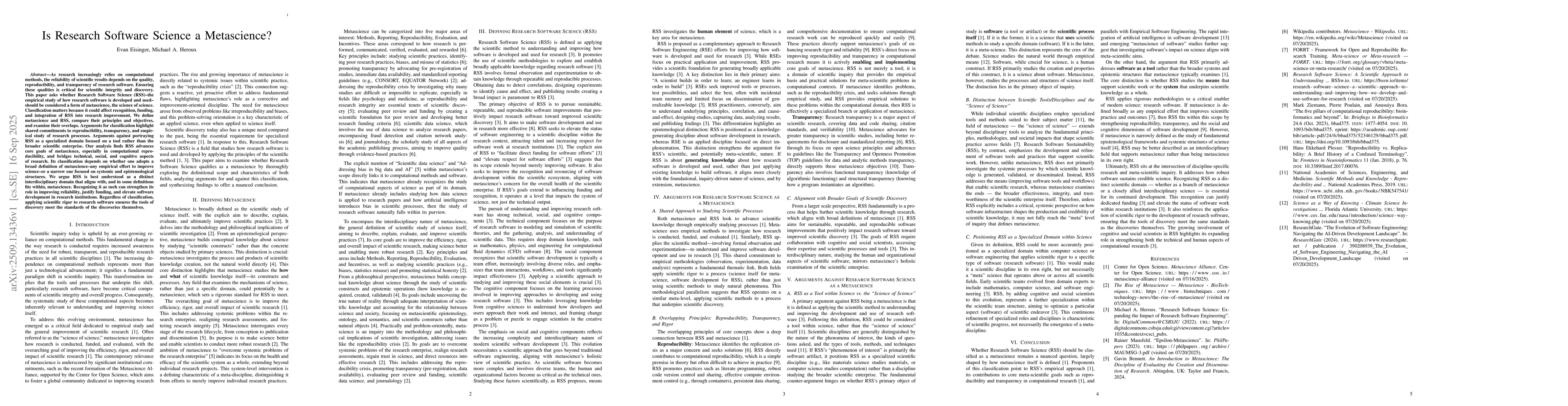 Thumbnail for Is Research Software Science a Metascience?