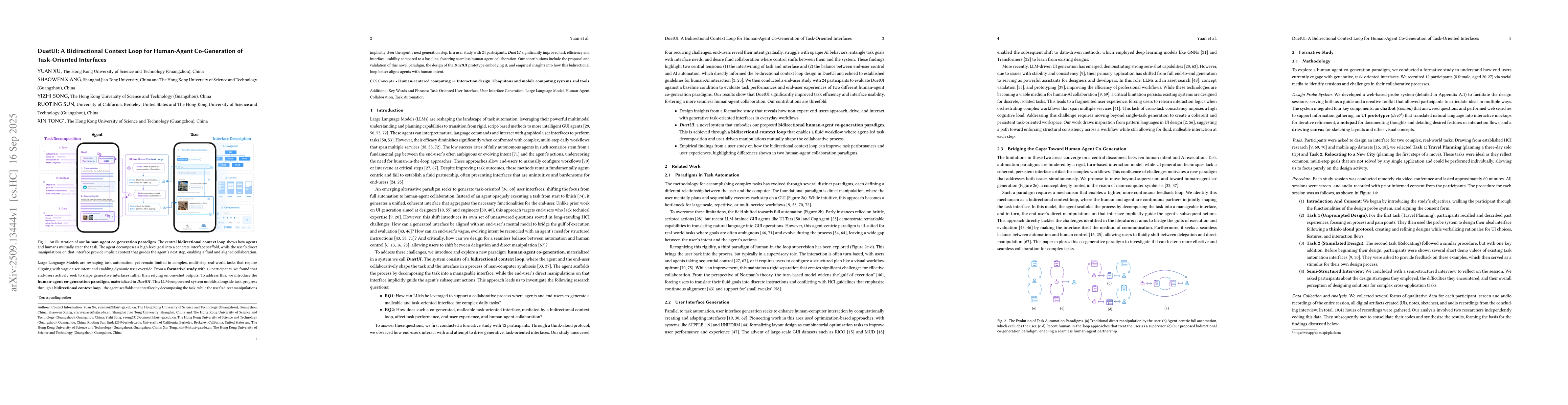 Thumbnail for DuetUI: A Bidirectional Context Loop for Human-Agent Co-Generation of
  Task-Oriented Interfaces