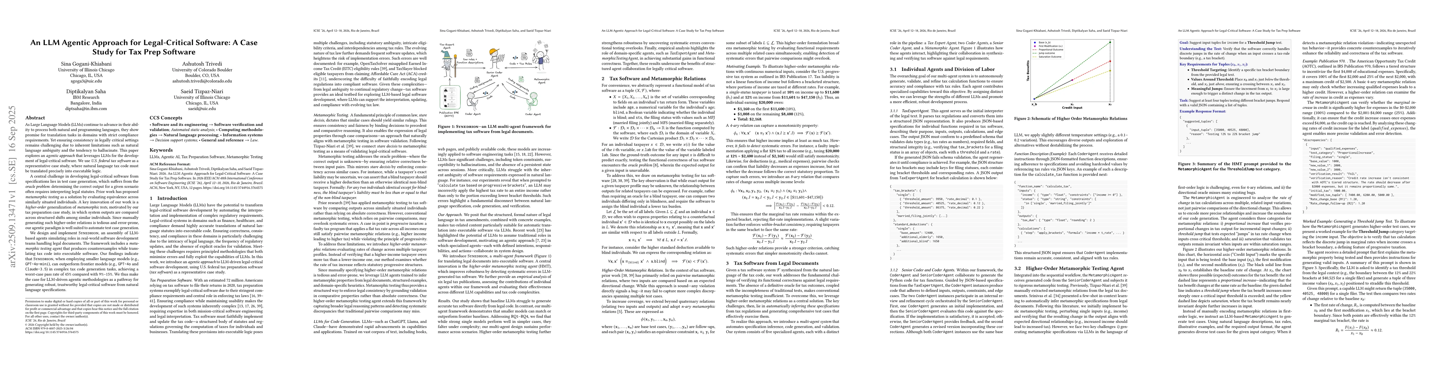 Thumbnail for An LLM Agentic Approach for Legal-Critical Software: A Case Study for
  Tax Prep Software