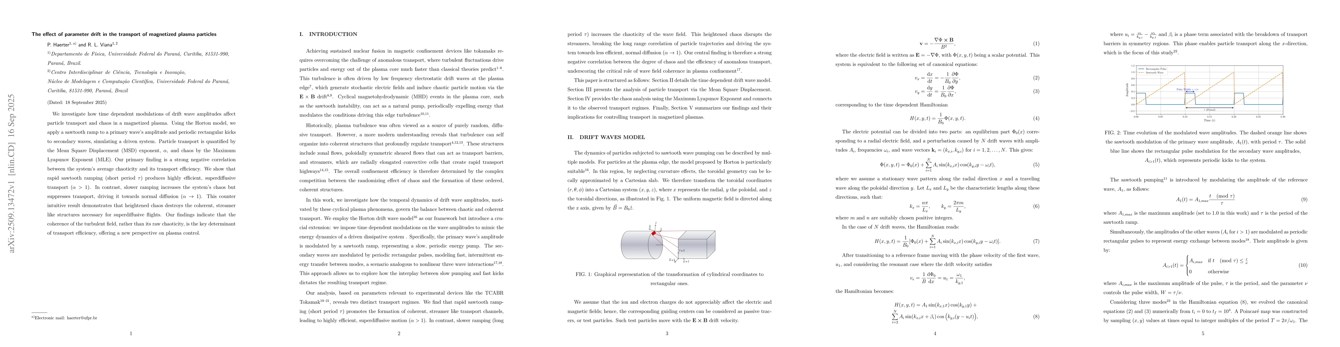 Thumbnail for The effect of parameter drift in the transport of magnetized plasma
  particles