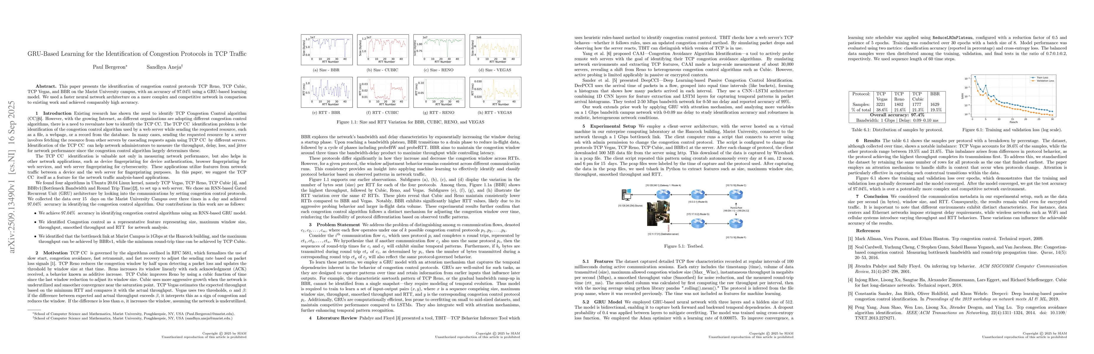 Thumbnail for GRU-Based Learning for the Identification of Congestion Protocols in TCP
  Traffic