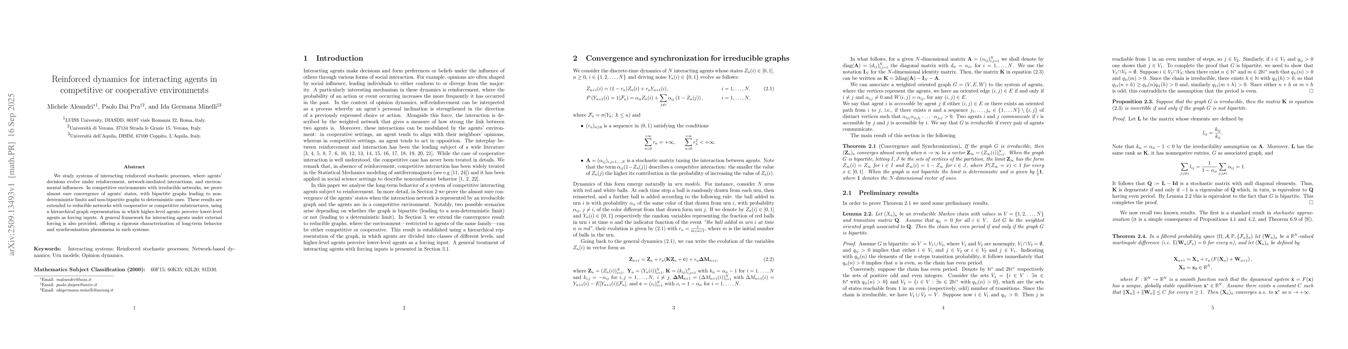 Thumbnail for Reinforced dynamics for interacting agents in competitive or cooperative
  environments