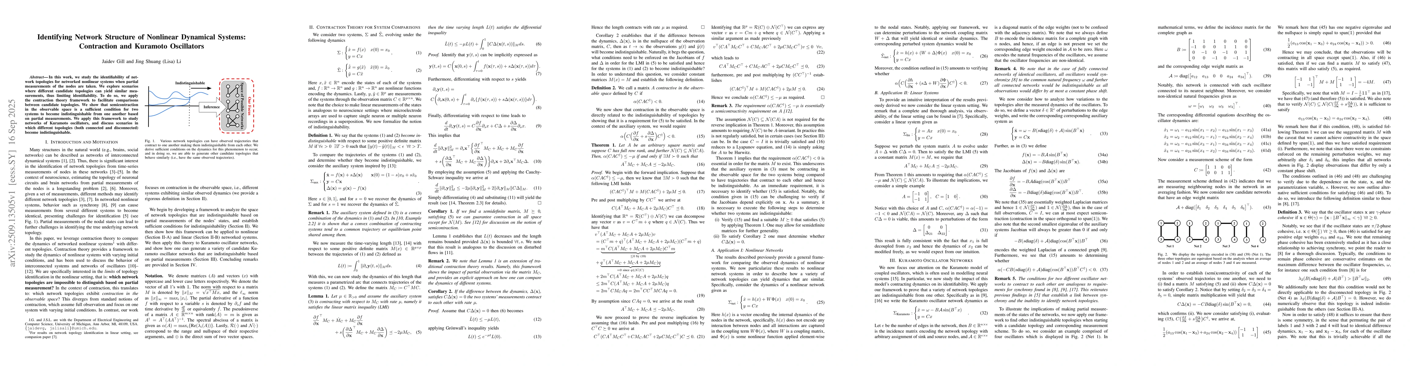 Thumbnail for Identifying Network Structure of Nonlinear Dynamical Systems:
  Contraction and Kuramoto Oscillators