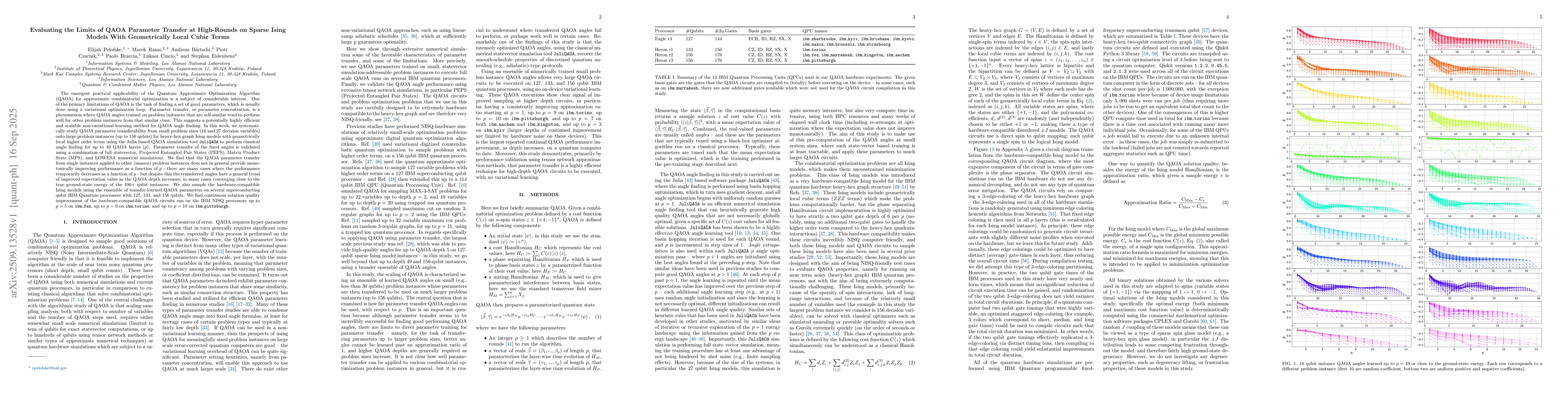 Thumbnail for Evaluating the Limits of QAOA Parameter Transfer at High-Rounds on
  Sparse Ising Models With Geometrically Local Cubic Terms
