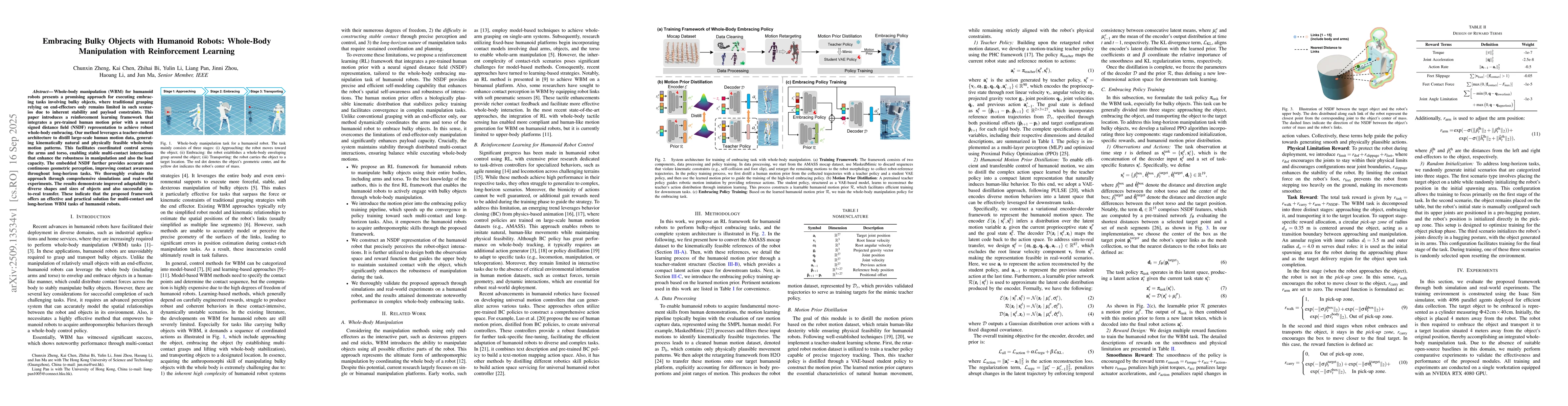 Thumbnail for Embracing Bulky Objects with Humanoid Robots: Whole-Body Manipulation
  with Reinforcement Learning