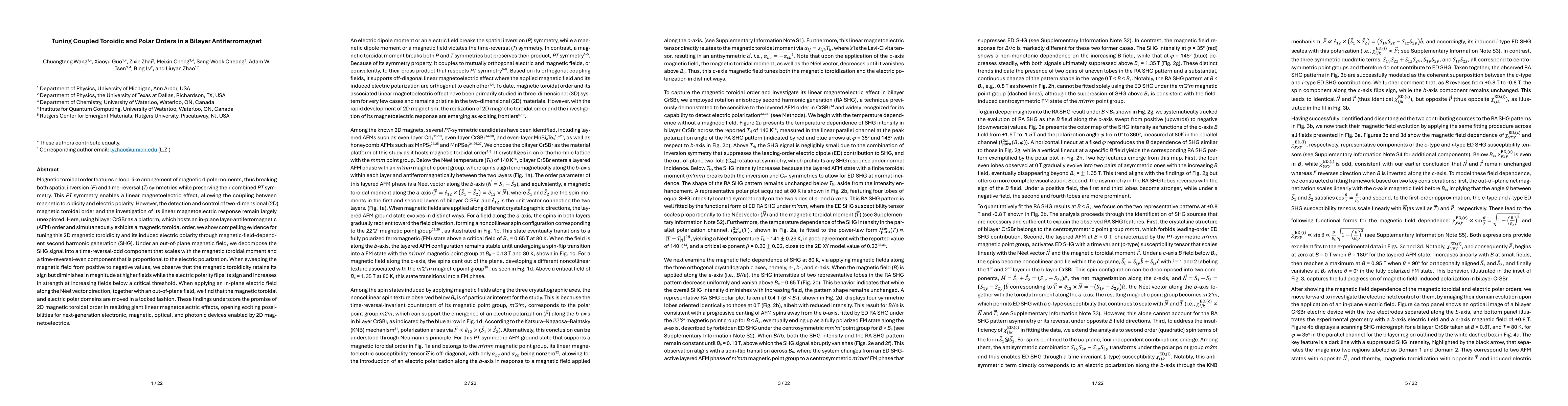 Thumbnail for Tuning Coupled Toroidic and Polar Orders in a Bilayer Antiferromagnet