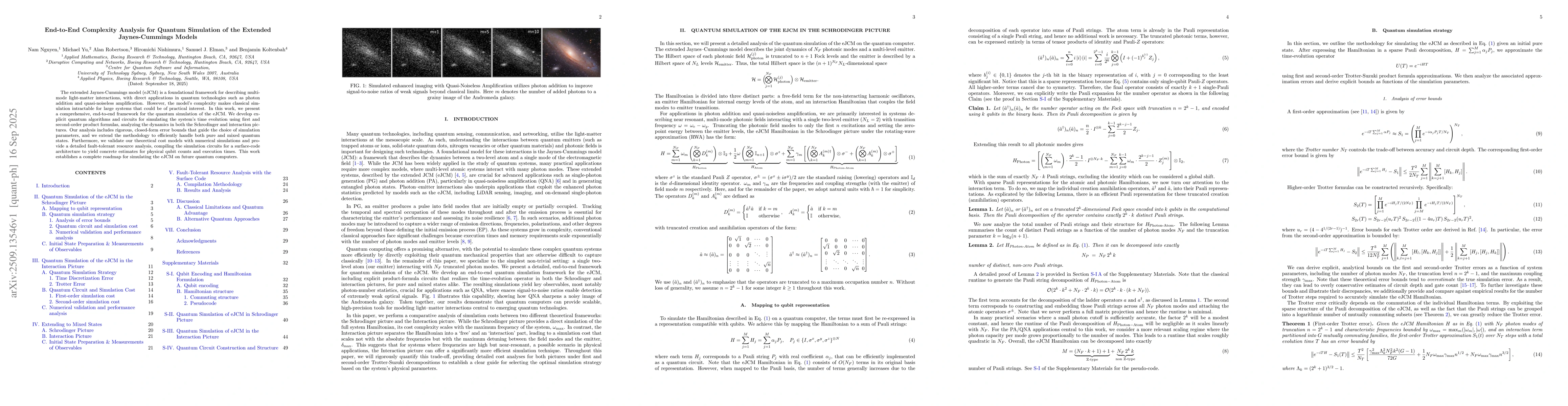 Thumbnail for End-to-End Complexity Analysis for Quantum Simulation of the Extended
  Jaynes-Cummings Models
