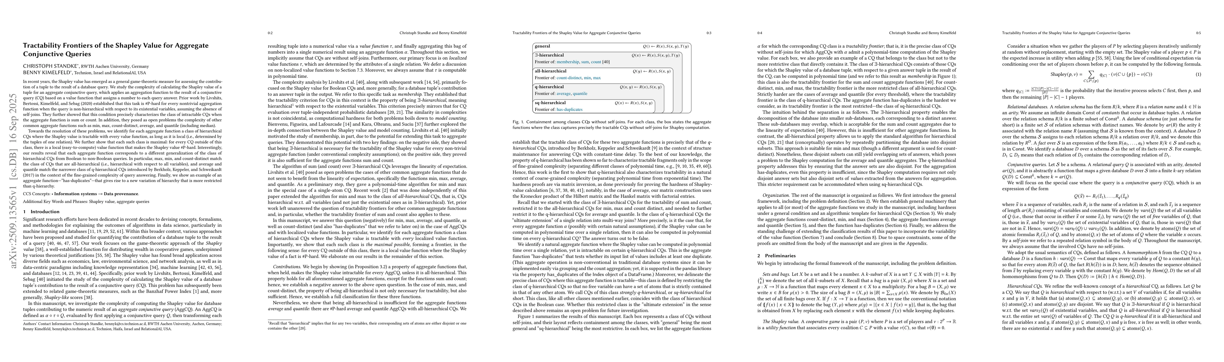 Thumbnail for Tractability Frontiers of the Shapley Value for Aggregate Conjunctive
  Queries