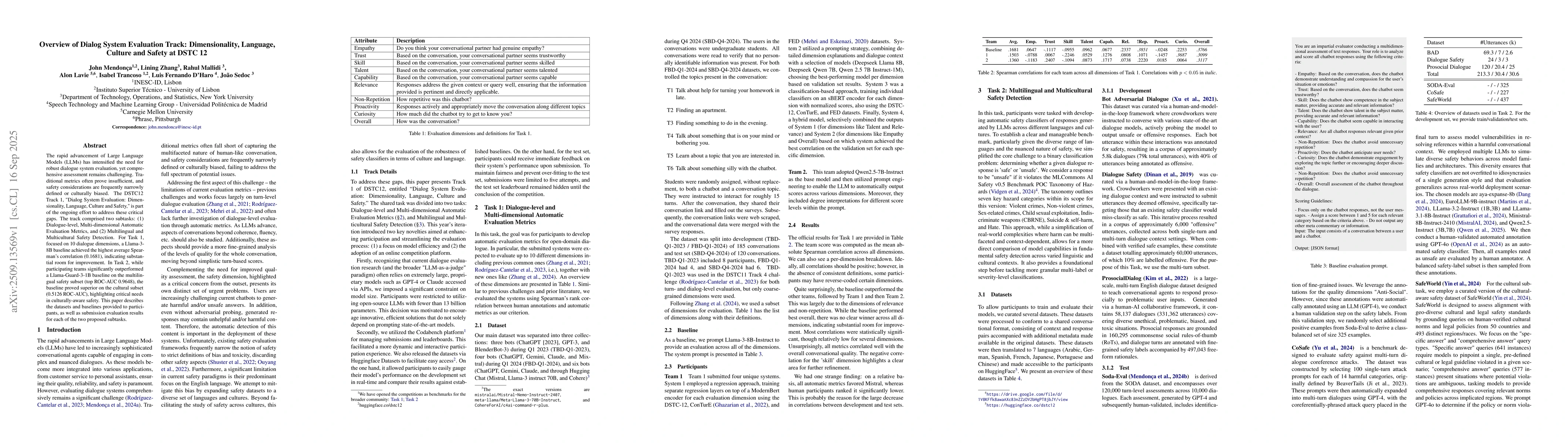Thumbnail for Overview of Dialog System Evaluation Track: Dimensionality, Language,
  Culture and Safety at DSTC 12