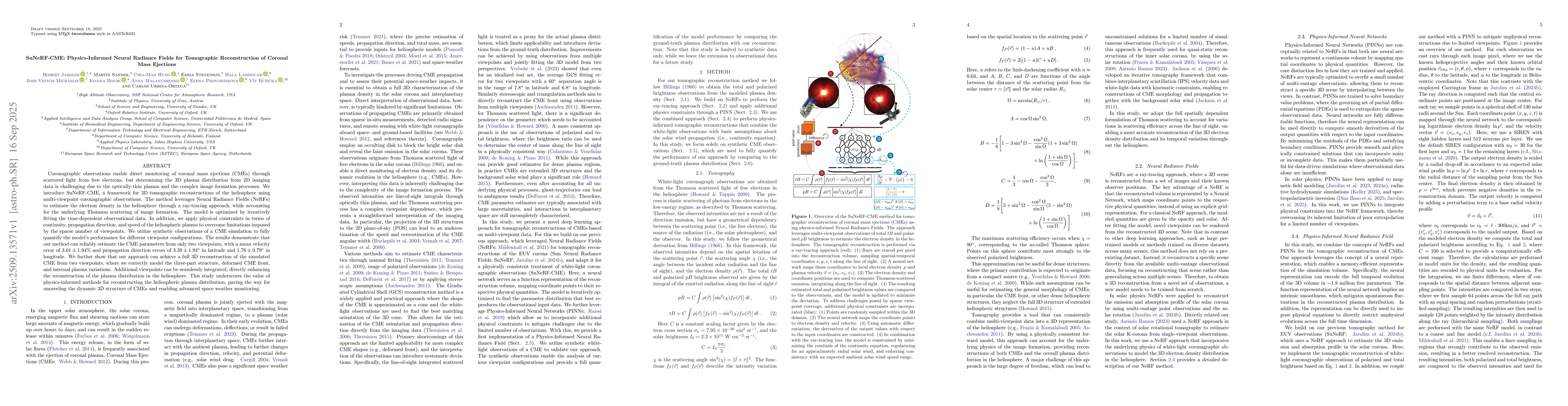 Thumbnail for SuNeRF-CME: Physics-Informed Neural Radiance Fields for Tomographic
  Reconstruction of Coronal Mass Ejections