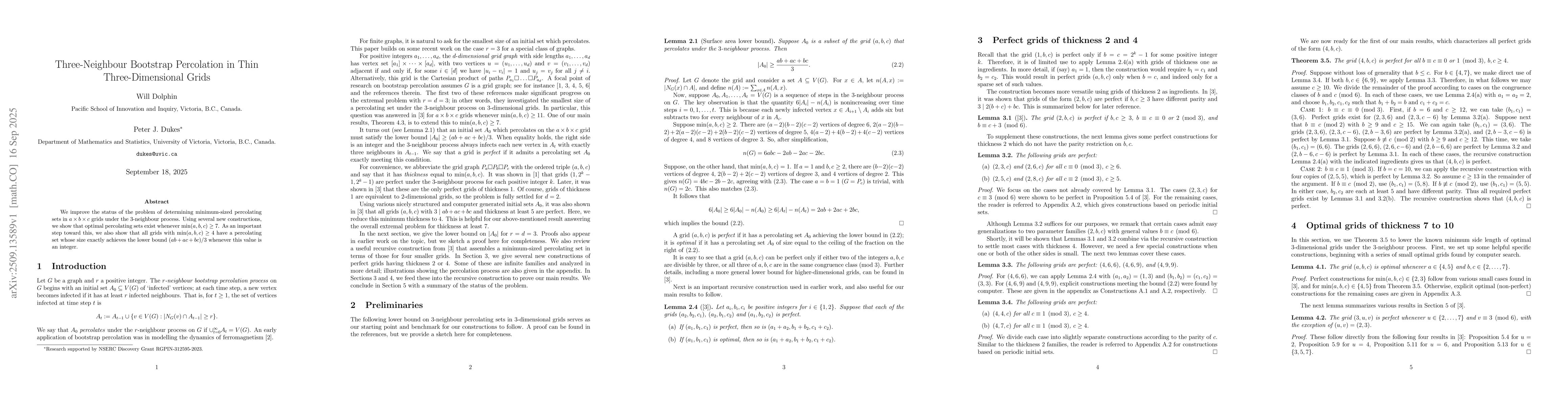 Thumbnail for Three-Neighbour Bootstrap Percolation in Thin Three-Dimensional Grids