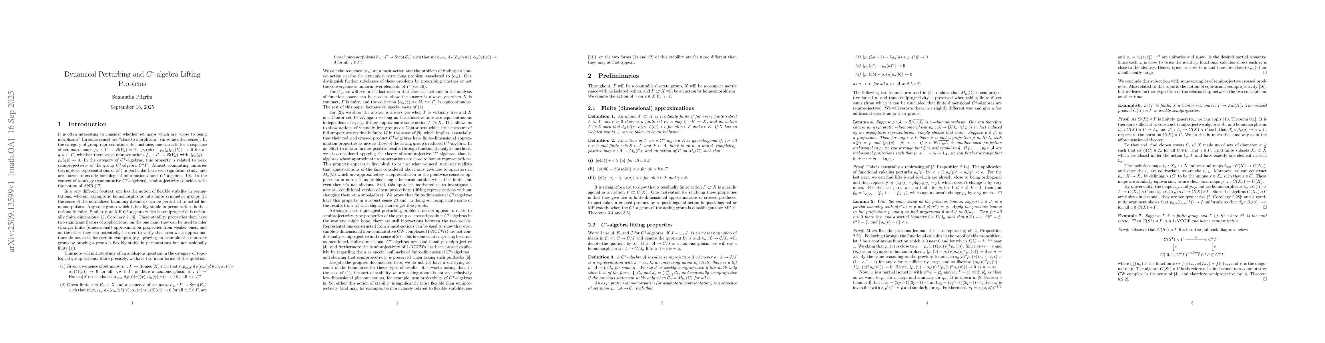 Thumbnail for Dynamical Perturbing and $C^*$-algebra Lifting Problems