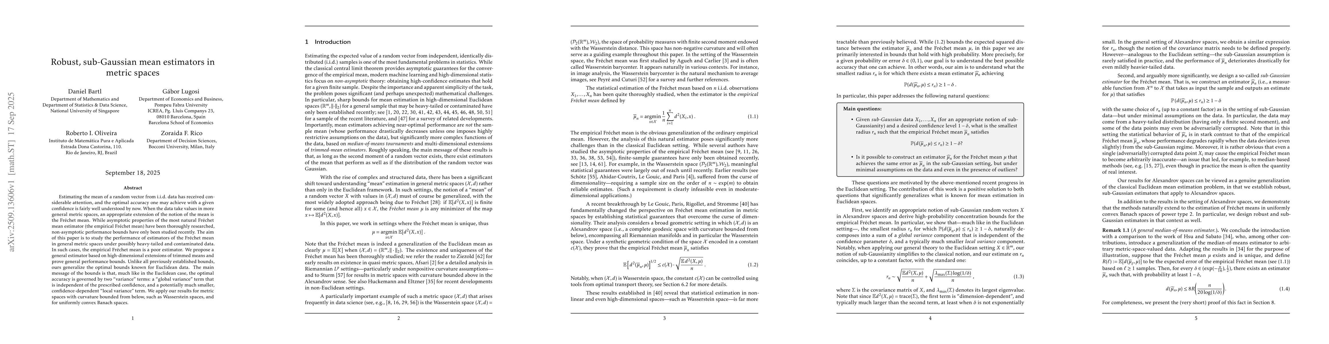 Thumbnail for Robust, sub-Gaussian mean estimators in metric spaces